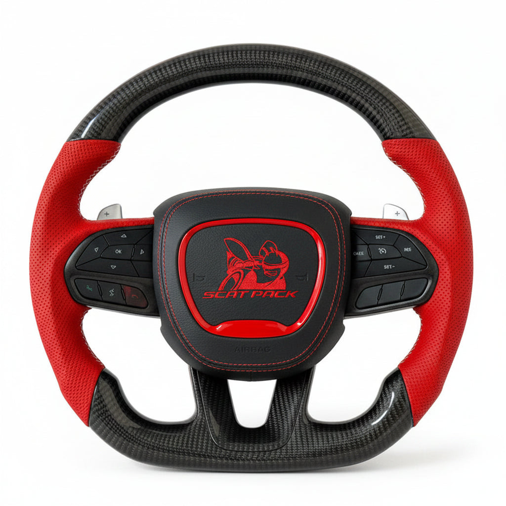 2015-2023 Dodge Charger/Challenger/Durango Scatpack Carbon Fiber Steering Wheel + Led Screen + Airbag Cover - Preset