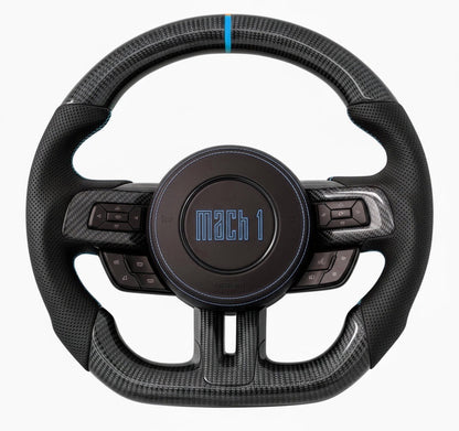 2015-2023 Mustang Mach 1 Carbon Fiber Steering Wheel (Grabber Blue)- Preset