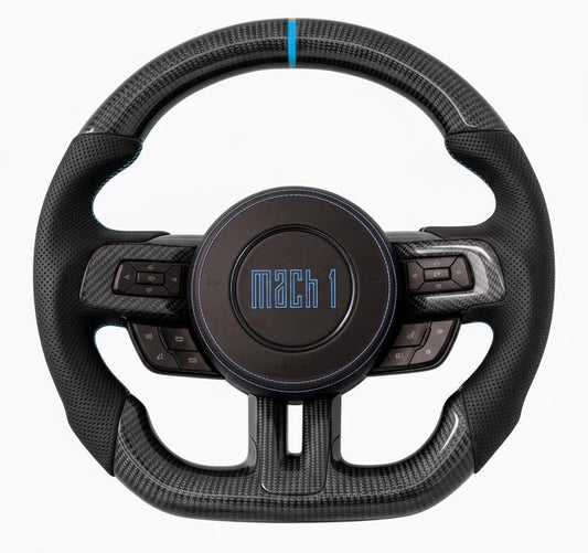 2015-2023 Mustang Mach 1 Carbon Fiber Steering Wheel (Grabber Blue)- Preset