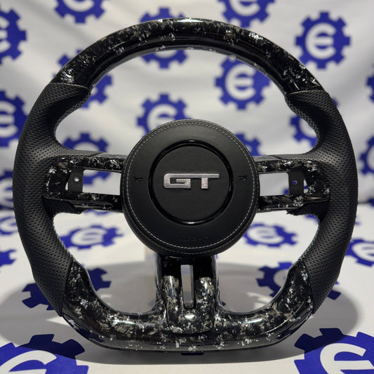 2015-2023 Ford Mustang GT Carbon Fiber Steering Wheel + Airbag Cover - Preset