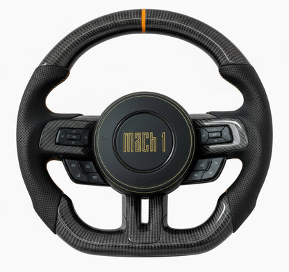 Volante de fibra de carbono Mach 1 Mustang 2015-2023 (naranja) - Preestablecido
