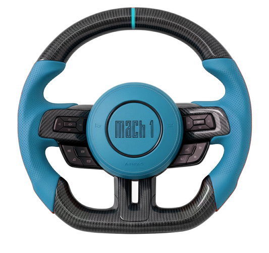2015-2023 Mustang Mach 1 Carbon Fiber Steering Wheel (Grabber Blue)- Preset