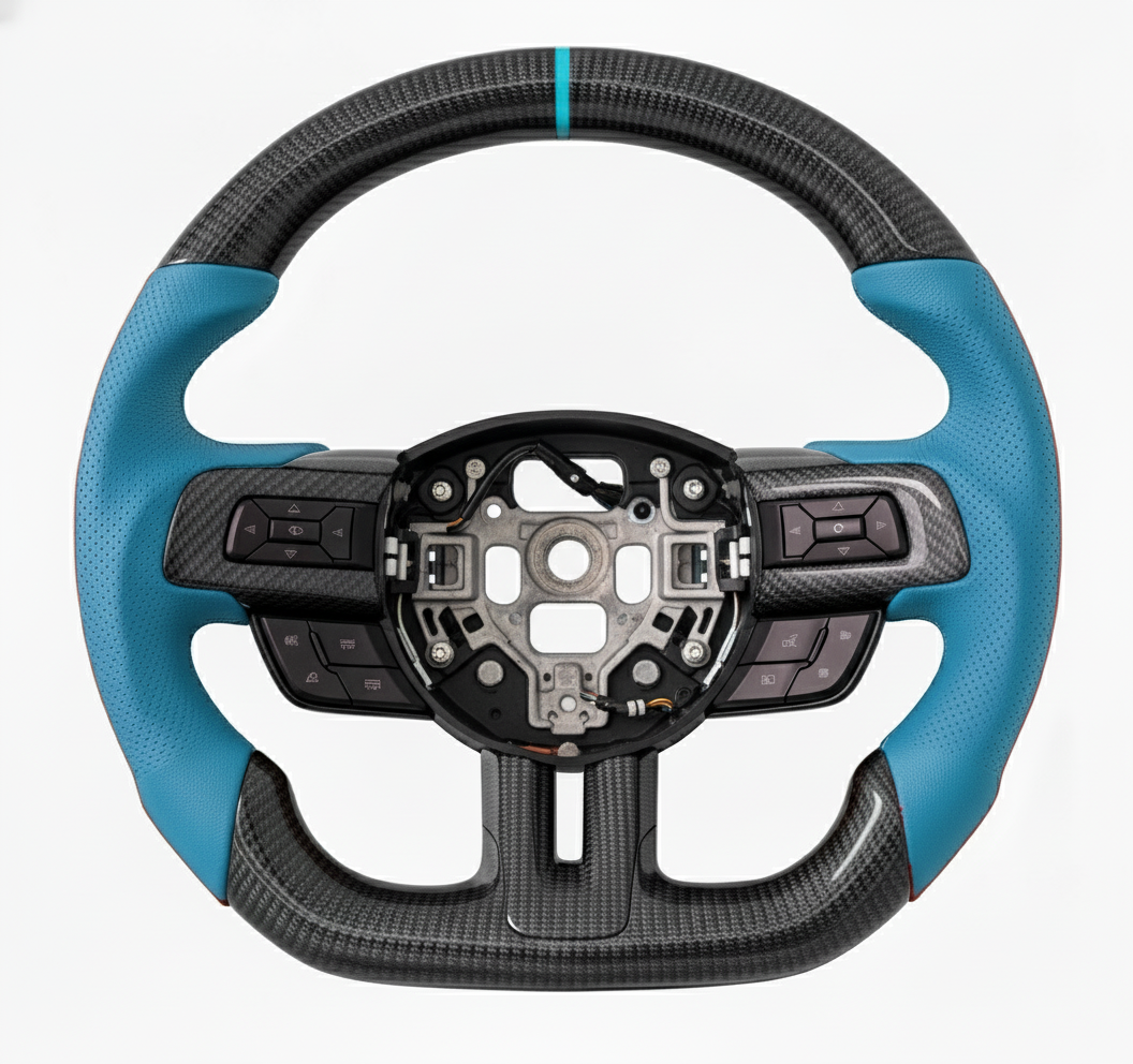 2015-2023 Mustang Mach 1 Carbon Fiber Steering Wheel (Grabber Blue)- Preset