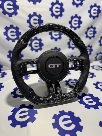 2015-2023 Ford Mustang GT Carbon Fiber Steering Wheel + Airbag Cover - Preset