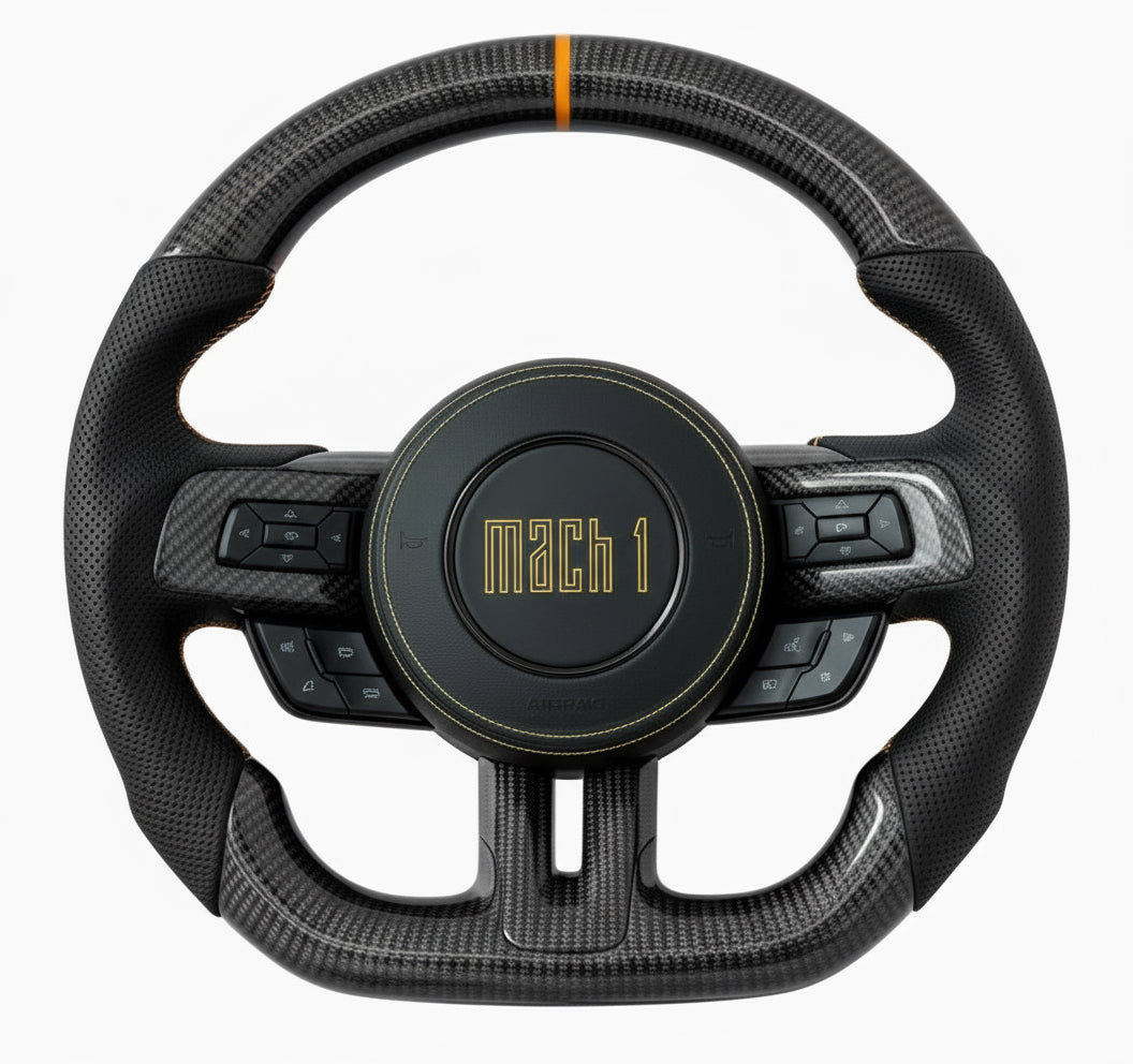 Volante de fibra de carbono Mach 1 Mustang 2015-2023 (naranja) - Preestablecido