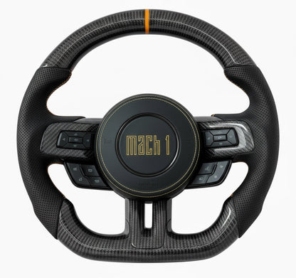 Volante de fibra de carbono Mach 1 Mustang 2015-2023 (naranja) - Preestablecido