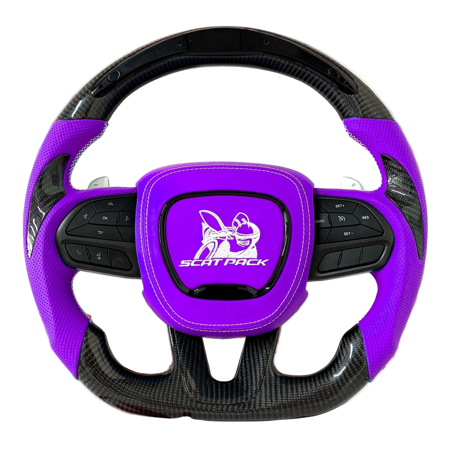 2015-2023 Dodge Charger/Challenger/Durango Scatpack Carbon Fiber Steering Wheel + Led Screen + Airbag Cover - Preset