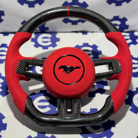 2015-2023 Ford Mustang Carbon Fiber Steering Wheel + Airbag Cover - Preset