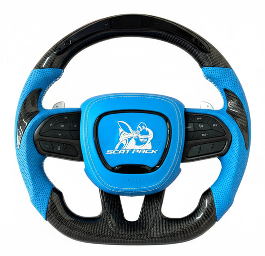 2015-2023 Dodge Charger/Challenger/Durango Scatpack Carbon Fiber Steering Wheel + Led Screen + Airbag Cover - Preset