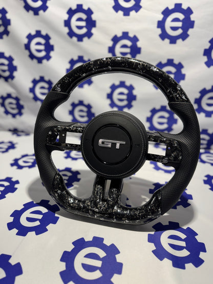 2015-2023 Ford Mustang GT Carbon Fiber Steering Wheel + Airbag Cover - Preset