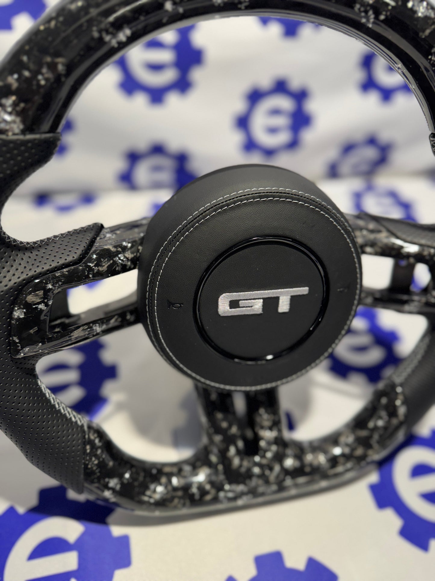 2015-2023 Ford Mustang GT Carbon Fiber Steering Wheel + Airbag Cover - Preset