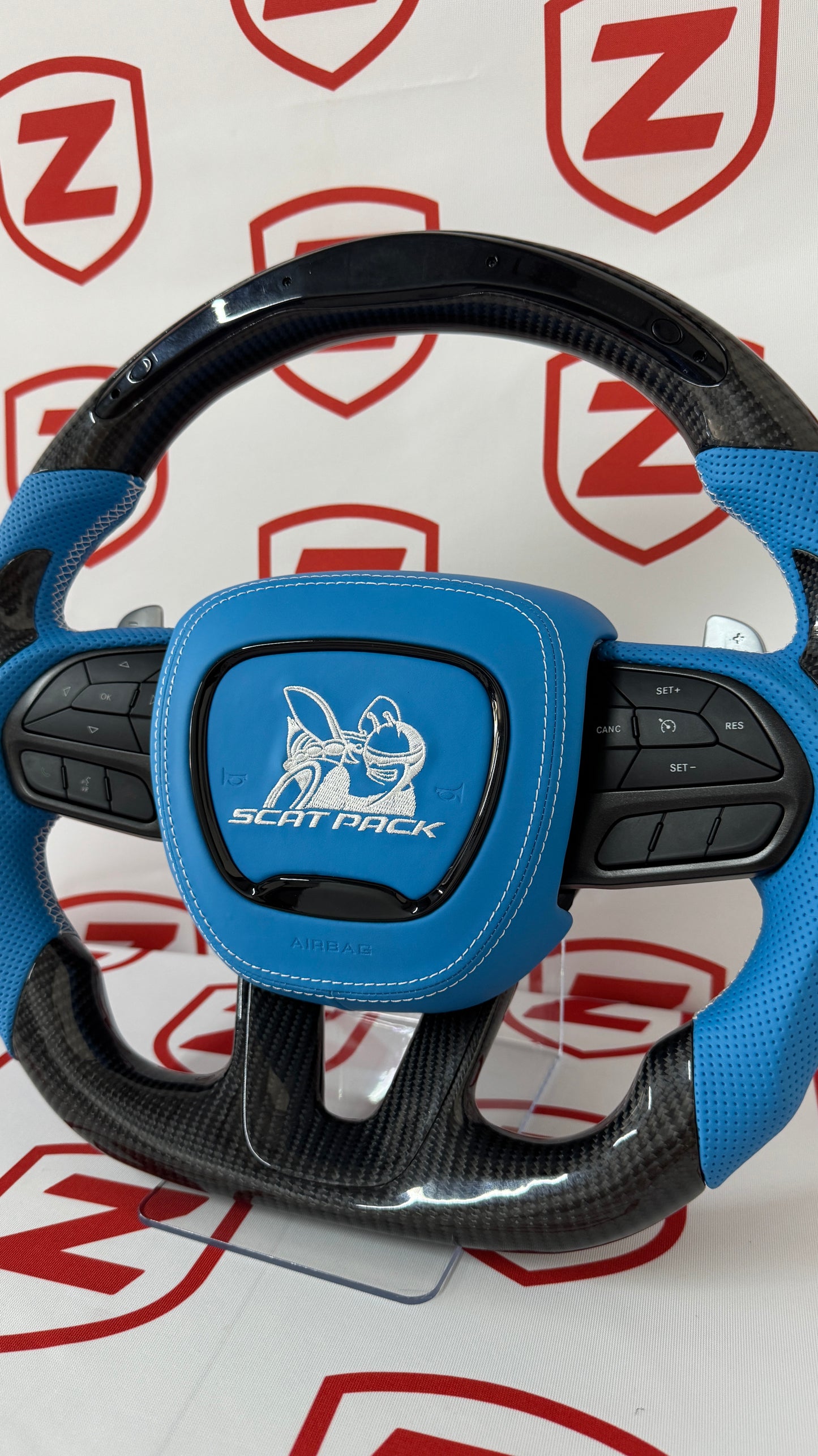 2015-2023 Dodge Charger/Challenger/Durango Scatpack Carbon Fiber Steering Wheel + Led Screen + Airbag Cover - Preset